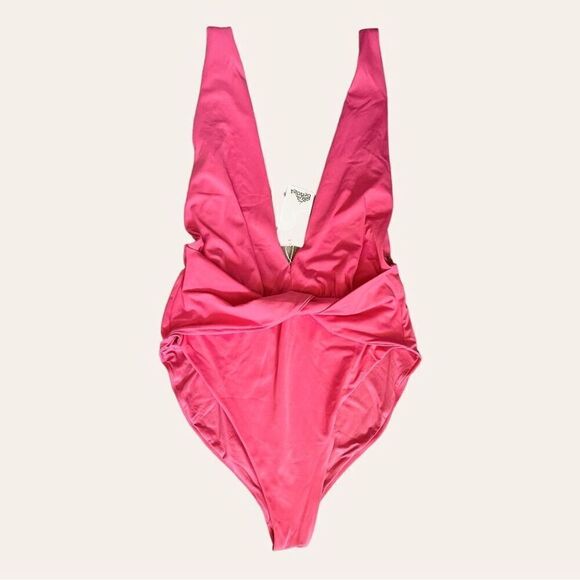 Agua Bendita Ellis Luau One Piece Swimsuit XL Pink Plunge Open Back Twist NWT - Picture 2 of 8
